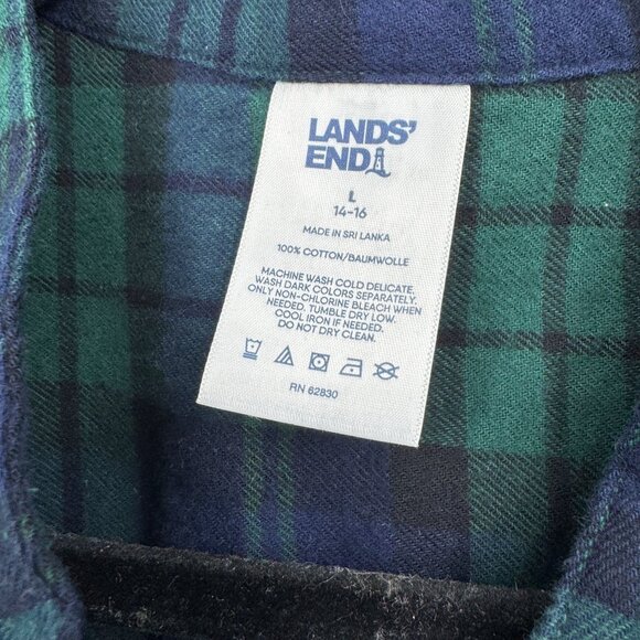 Lands End Women's Flannel Long Sleeve Sleepshirt Nightgown blue green flannel ni - Picture 2 of 13